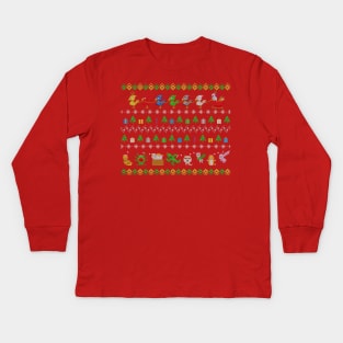 Merry Moogle-mas - perfect Ugly Christmas Sweater with a gamer flare of chocobos, moogles, and FF14 minions Kids Long Sleeve T-Shirt